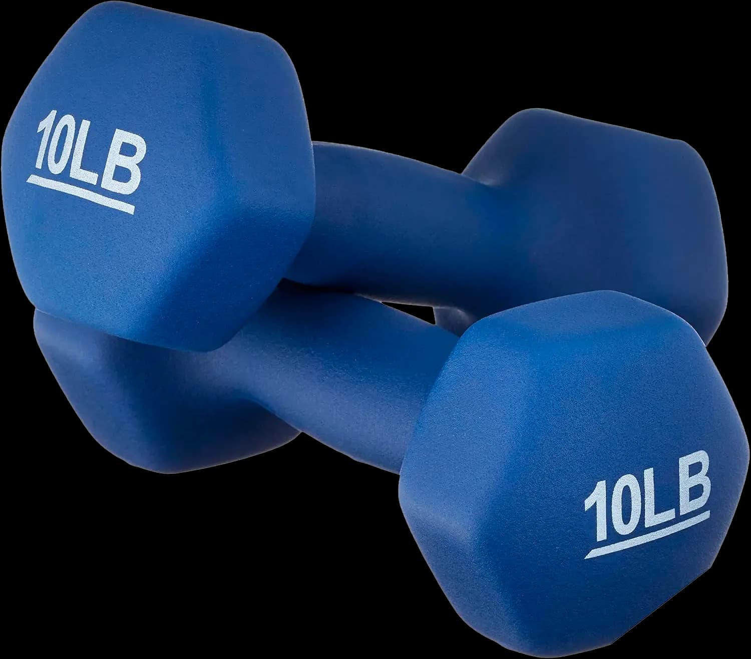 Pair of 10LB blue dumbbells with neoprene coating