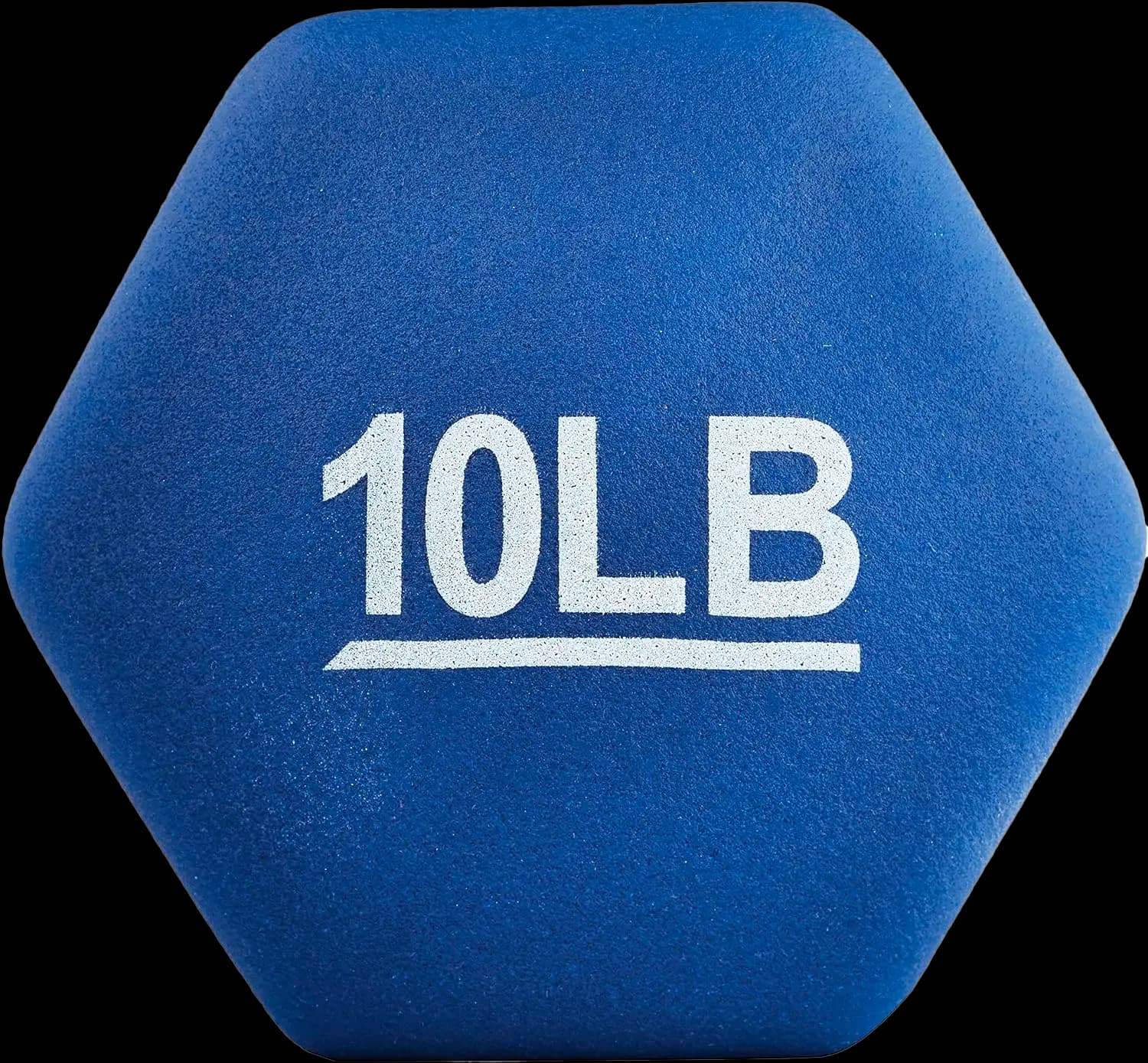 Close-up of dumbbell showing 10LB marking